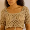 El Örgüsü Bej Kısa Kollu Crop