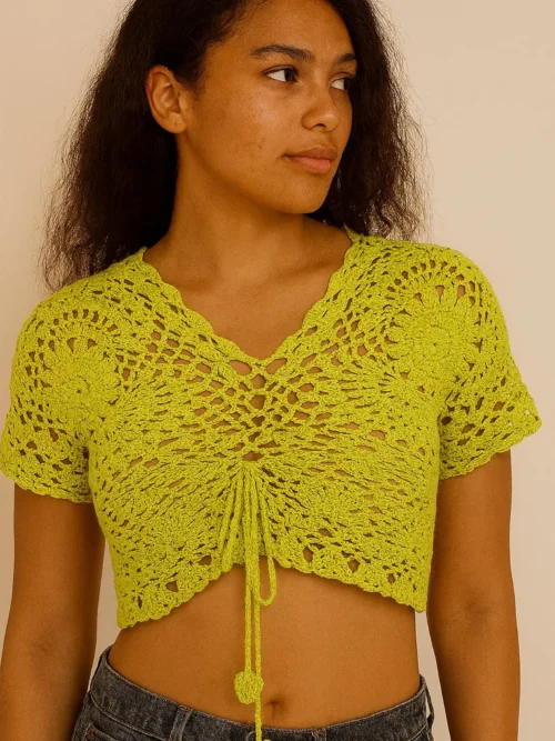 Limon Sarısı Kısa Kollu Crop