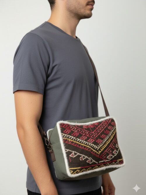 Nubuk Deri Detaylı, Astar ve Tela Destekli Etnik Omuz ve Crossbody Çanta
