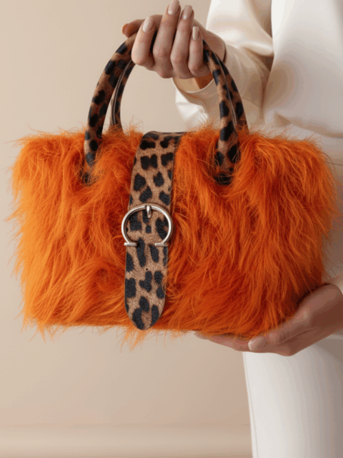 Leoparlı Detaylı Teddy Kürk Çanta