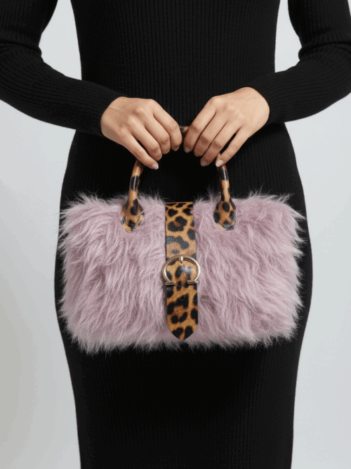 Leoparlı Detaylı Teddy Kürk Çanta