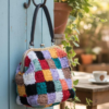 El Yapımı Motifli Burslu El Çantası  | Astar Kaplamalı Vintage Stil | %100 Koton İp | 25x22x13 cm