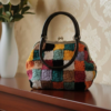 El Yapımı Motifli Burslu El Çantası  | Astar Kaplamalı Vintage Stil | %100 Koton İp | 25x22x13 cm