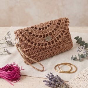 çanta2sütlü Hasır El Çantası 16x22 cm | Çelik Kapamalı El Yapımı Örgü Clutch Çanta