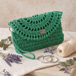çanta3yeşil Hasır El Çantası 16x22 cm | Çelik Kapamalı El Yapımı Örgü Clutch Çanta