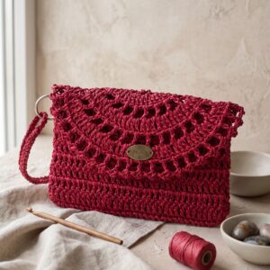 çanta6kırmızı Hasır El Çantası 16x22 cm | Çelik Kapamalı El Yapımı Örgü Clutch Çanta