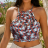 Çok Renkli Örgü Boyundan ve Sırttan Bağlamalı Crop Top – 38-40 Beden