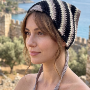bandana Çizgili Pamuk Koton Örgü Bağlamalı Kadın Bandana