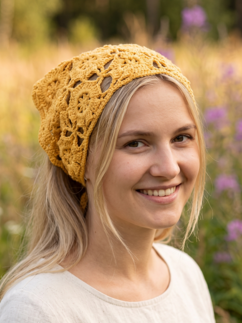 bandana1 El Yapımı Koton Pamuk Örgü Bandana – Yazlık Bohem Stil Aksesuar
