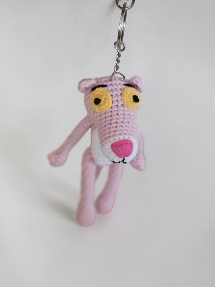 panter2 El Yapımı Pembe Panter Amigurumi Anahtarlık ve Çanta Süsü – 20 cm