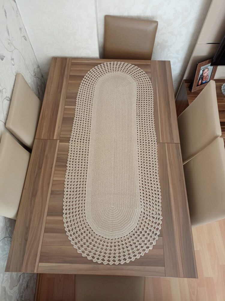 masafkjds Örgü Detaylı Runner Masa ve Sehpa Örtüsü, Dekoratif Krem Runner 135x54 cm, Salon ve Orta Sehpa Örtüsü