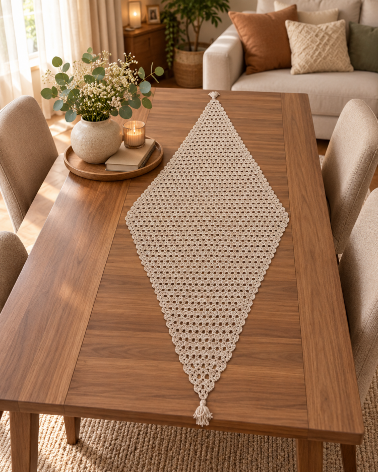 massadfldsk El Örgüsü Runner Masa Örtüsü, Püsküllü Dekoratif Dantel Runner 135x60 cm