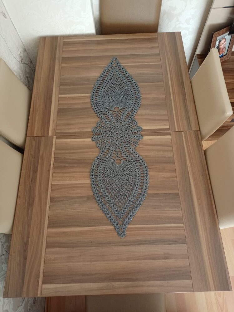 ört20398423 El Örgüsü Runner Masa ve Sehpa Örtüsü, Dekoratif Dantel Görünümlü Runner 102x29 cm, Salon ve Yemek Masası Dekoru