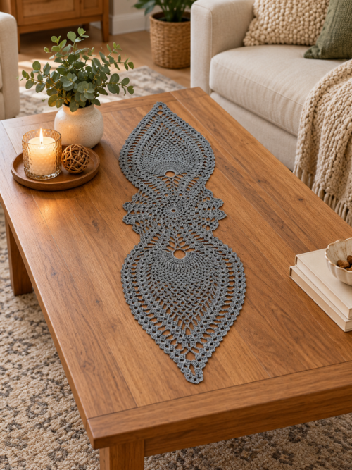 örtsdlkfjs El Örgüsü Runner Masa ve Sehpa Örtüsü, Dekoratif Dantel Görünümlü Runner 102x29 cm, Salon ve Yemek Masası Dekoru