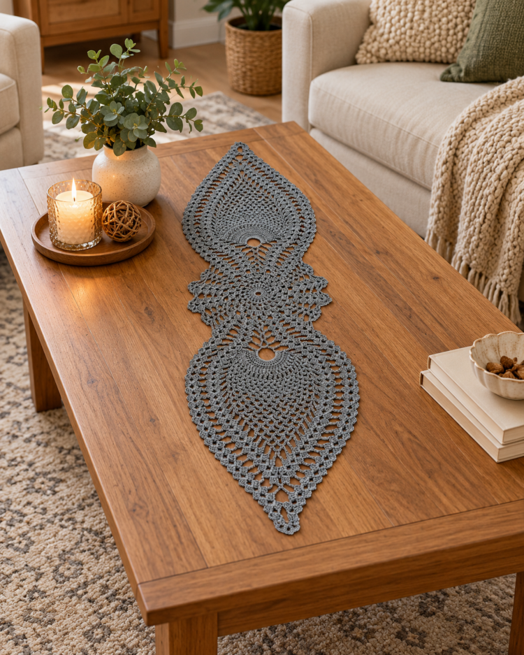 örtsdlkfjs El Örgüsü Runner Masa ve Sehpa Örtüsü, Dekoratif Dantel Görünümlü Runner 102x29 cm, Salon ve Yemek Masası Dekoru