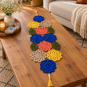 örtüüs El Örgüsü Runner Masa Örtüsü, Püsküllü Dekoratif Dantel Runner 135x60 cm